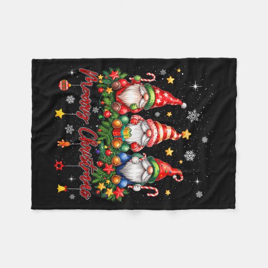 Merry Christmas Gnomes Family Candy Cane Holiday X Fleece Deken (Voorkant (Horizontaal))