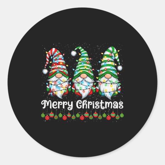 Merry Christmas Gnomes Light Family Gnome Xmas Mat Ronde Sticker (Voorkant)