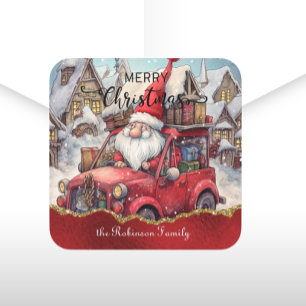 Merry Christmas Gnomes Rode  Truck Custom Vierkante Sticker