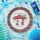 Merry Christmas Gnomies Gnome Red Plaid Waterverf Papieren Bordje (Feest)
