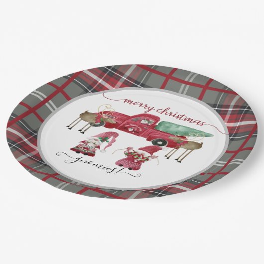 Merry Christmas Gnomies Gnome Red Plaid Waterverf Papieren Bordje (Gekanteld)
