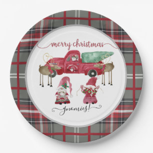 Merry Christmas Gnomies Gnome Red Plaid Waterverf Papieren Bordje