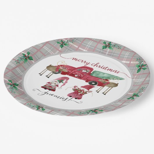 Merry Christmas Gnomies Gnome Tree Boerderij Water Papieren Bordje (Gekanteld)