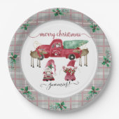 Merry Christmas Gnomies Gnome Tree Boerderij Water Papieren Bordje (Voorkant)