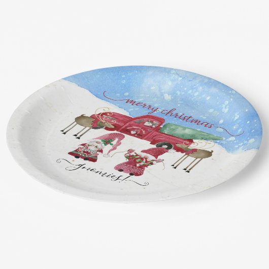 Merry Christmas Gnomies Snowy Tree Boerderij Water Papieren Bordje (Gekanteld)