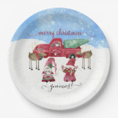 Merry Christmas Gnomies Snowy Tree Boerderij Water Papieren Bordje (Voorkant)