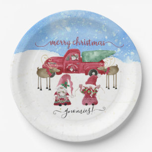 Merry Christmas Gnomies Snowy Tree Boerderij Water Papieren Bordje