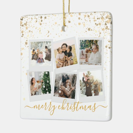 Merry Christmas Gold 6 Fotocollage Keramisch Ornament (Links)
