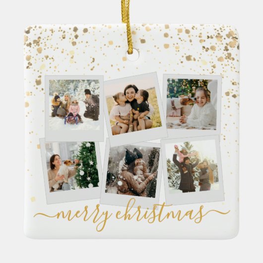 Merry Christmas Gold 6 Fotocollage Keramisch Ornament (Voorkant)