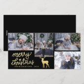 Merry Christmas Gold | Antler | Holiday-Script Feestdagenkaart (Voorkant / Achterkant)