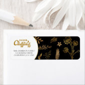 Merry Christmas Gold Arch Zwart-wit Elegant Etiket (Insitu)