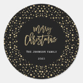 Merry Christmas Gold Black Glitter Stippen Foto Ronde Sticker (Voorkant)