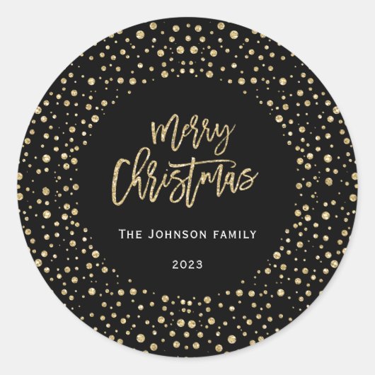 Merry Christmas Gold Black Glitter Stippen Foto Ronde Sticker (Voorkant)