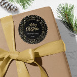 Merry Christmas Gold Black Glitter Stippen Foto Ronde Sticker<br><div class="desc">Sprankelende magische kerst Vakantie donkere zwarte juweeltinten met gouden glitter effect stippen en gouden tekst ' Merry Christmas' die contrasteren met de zwarte achtergrond. Origineel kunstwerk van Caroline Bonne Müller</div>