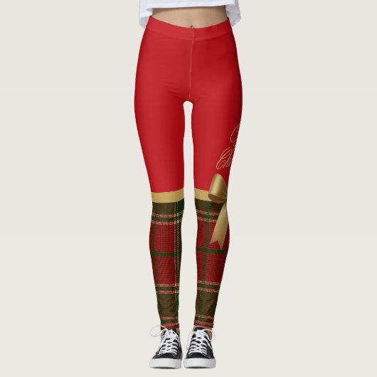 Merry Christmas Gold Bow Leggings (Voorkant)
