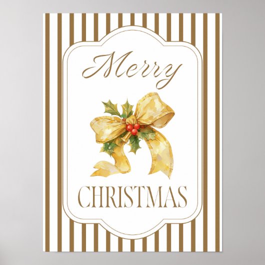 Merry Christmas Gold Bow Poster (Voorkant)