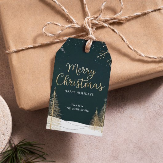 Merry Christmas Gold Calligraphic Holiday Cadeaulabel