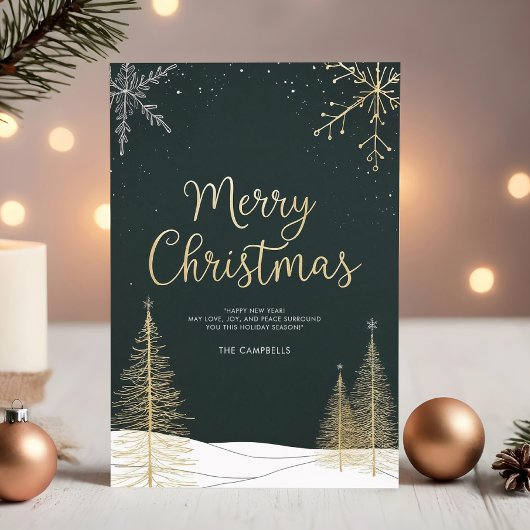 Merry Christmas Gold Calligraphic Holiday Card Feestdagenkaart