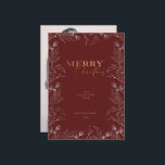 Merry Christmas gold calligraphy photo card Feestdagenkaart<br><div class="desc">Our "winter wonder holiday" collection features stencil illustrations of winter foliage with delicate birds coupled with elegant script in faux gold foil. Background are elegant white,  rich burgundy and hunter green classical holiday colors. You can mix and match the products in this collection for a lovely classical holiday look.</div>