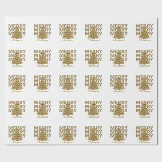 Merry Christmas Gold Christmas Tree Cadeaupapier (Vlak)