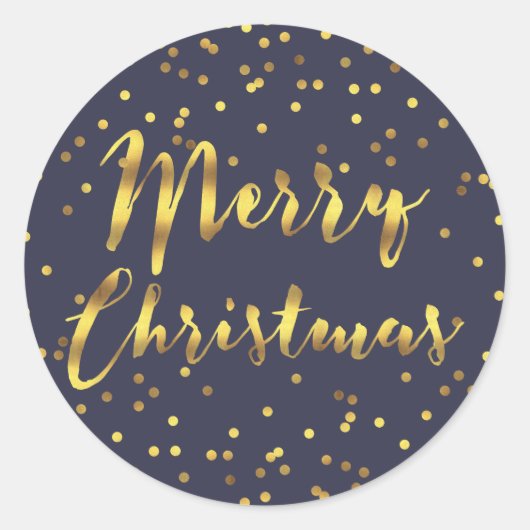 Merry Christmas Gold Foil Confetti Midnight Blue Ronde Sticker (Voorkant)