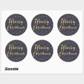 Merry Christmas Gold Foil Confetti Midnight Blue Ronde Sticker (Vel)