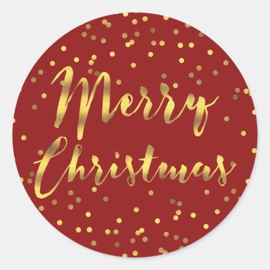Merry Christmas Gold Foil Confetti Rood Ronde Sticker (Voorkant)
