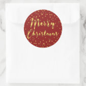 Merry Christmas Gold Foil Confetti Rood Ronde Sticker (Tas)