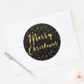 Merry Christmas Gold Foil Confetti Zwart Ronde Sticker (Envelop)