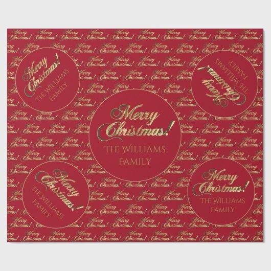 Merry Christmas Gold Foil Script Apple Red Cadeaupapier (Vlak)