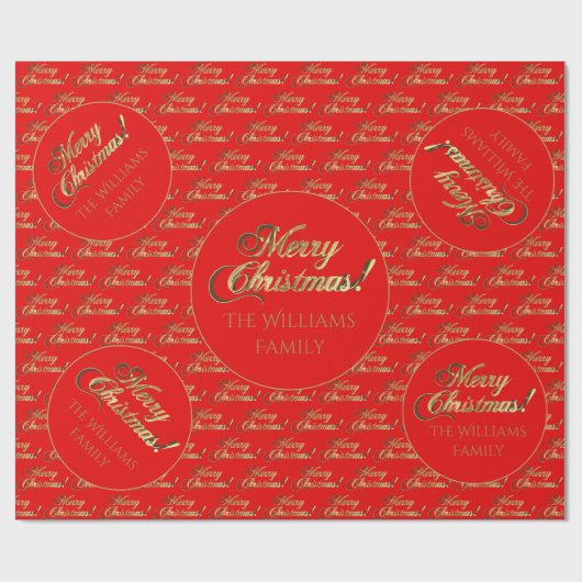 Merry Christmas Gold Foil Script Bright Red Cadeaupapier (Vlak)