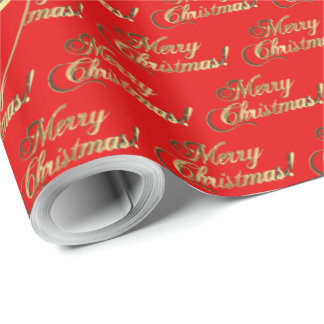 Merry Christmas Gold Foil Script Bright Red Cadeaupapier