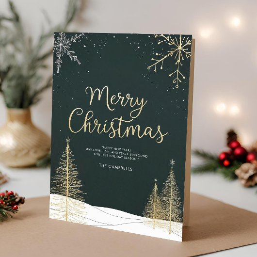 Merry Christmas Gold Folded Holiday Card Feestdagen Kaart