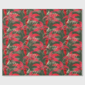 Merry Christmas Gold Glitter Script Floral Green Cadeaupapier (Vlak)