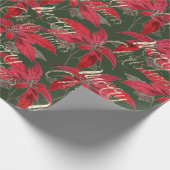 Merry Christmas Gold Glitter Script Floral Green Cadeaupapier (Hoek)