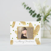 Merry Christmas Gold Glitter Script Foto Briefkaar Feestdagenkaart (Staand voorkant)