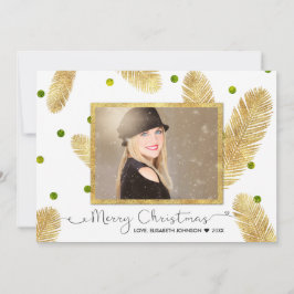 Merry Christmas Gold Glitter Script - Fotokaart Feestdagenkaart