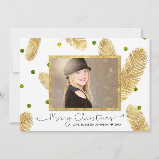 Merry Christmas Gold Glitter Script - Fotokaart Feestdagenkaart (Voorkant)