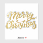 Merry Christmas Gold Glitter Sticker<br><div class="desc">Op maat gesneden vinyl sticker met een afbeelding van het sentiment "Merry Christmas" in glitterachtig gouden script. Bekijk het gehele Holiday Sticker collectie in de INVITES | Stickers & Etiketten sectie.</div>