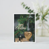 Merry Christmas Gold Heart Tree Ornament Briefkaart (Staand voorkant)