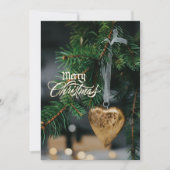 Merry Christmas Gold Heart Tree Ornament Feestdagenkaart (Voorkant)