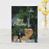 Merry Christmas Gold Heart Tree Ornament Kaart (Gele Bloem)