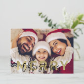 MERRY CHRISTMAS Gold Modern Photo Afbeelding Holid Feestdagenkaart (Staand voorkant)