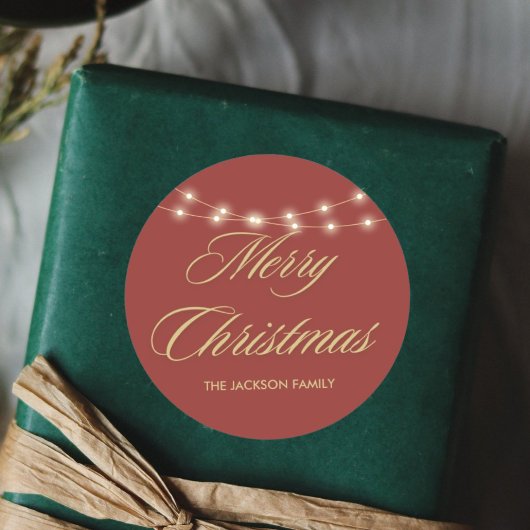 Merry Christmas Gold & Red Script Retouradres Ronde Sticker