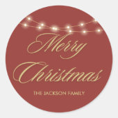 Merry Christmas Gold & Red Script Retouradres Ronde Sticker (Voorkant)