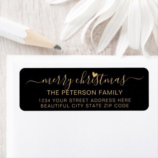 Merry Christmas Gold Script Black Retouradres Etiket (Insitu)