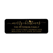 Merry Christmas Gold Script Black Retouradres Etiket (Voorkant)