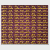 Merry Christmas Gold Script Bourgondië Maroon Glit Cadeaupapier (Vlak)