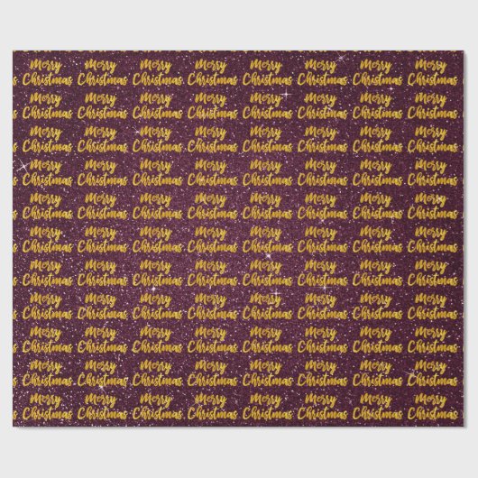 Merry Christmas Gold Script Bourgondië Maroon Glit Cadeaupapier (Vlak)