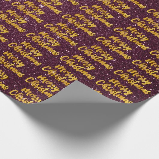 Merry Christmas Gold Script Bourgondië Maroon Glit Cadeaupapier (Hoek)